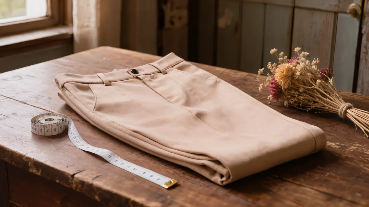 Pantalón ajustado a la cintura, doblado sobre la mesa