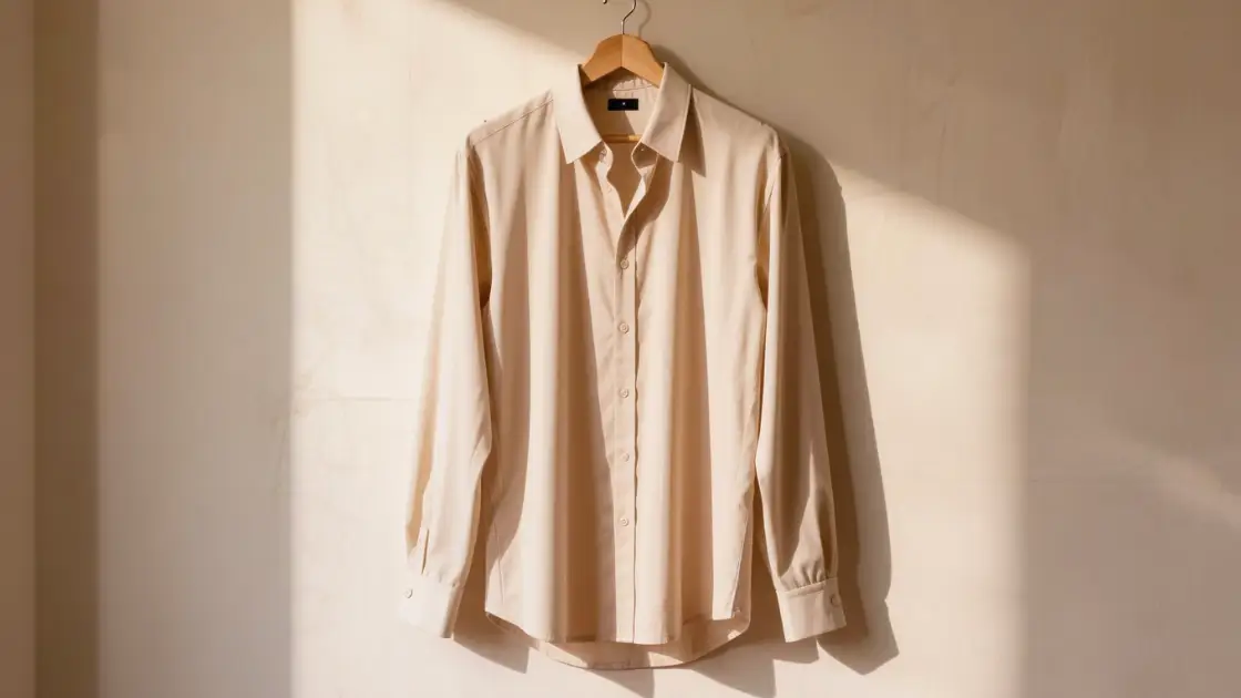 Camisa de manga larga con el puño original conservado y el largo ya ajustado en un colgador