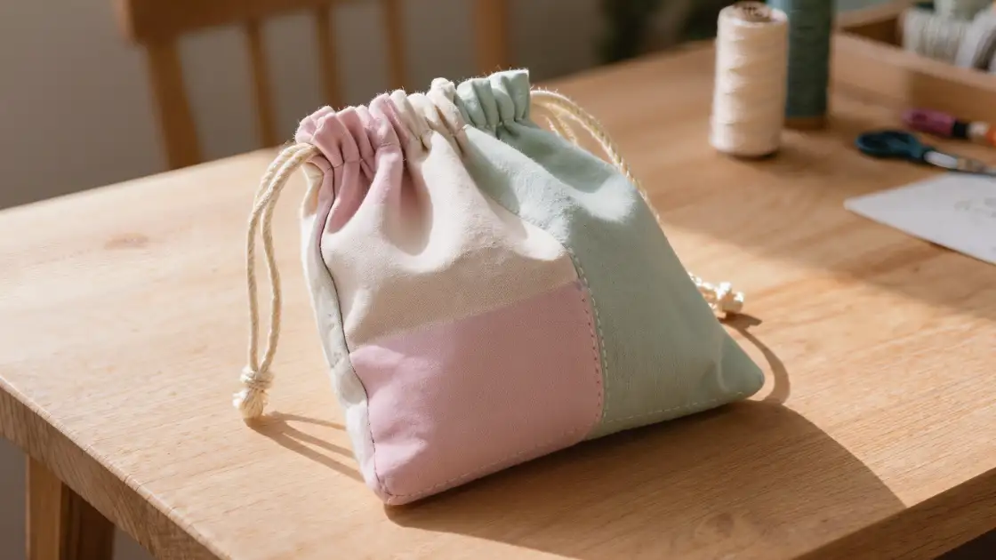 Bolsa de tela cerrada con cordón en una jareta