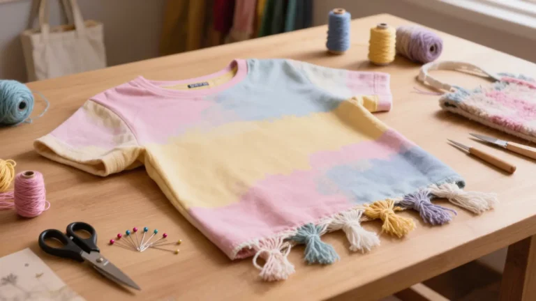 Camiseta vieja transformada en bolsa con flecos anudados en la base