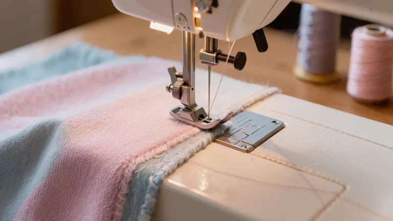 Maquina cosiendo jersey con costura elastica sin fruncir