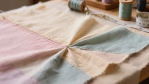 Costura francesa cerrada en tela pastel, sin bordes deshilachados
