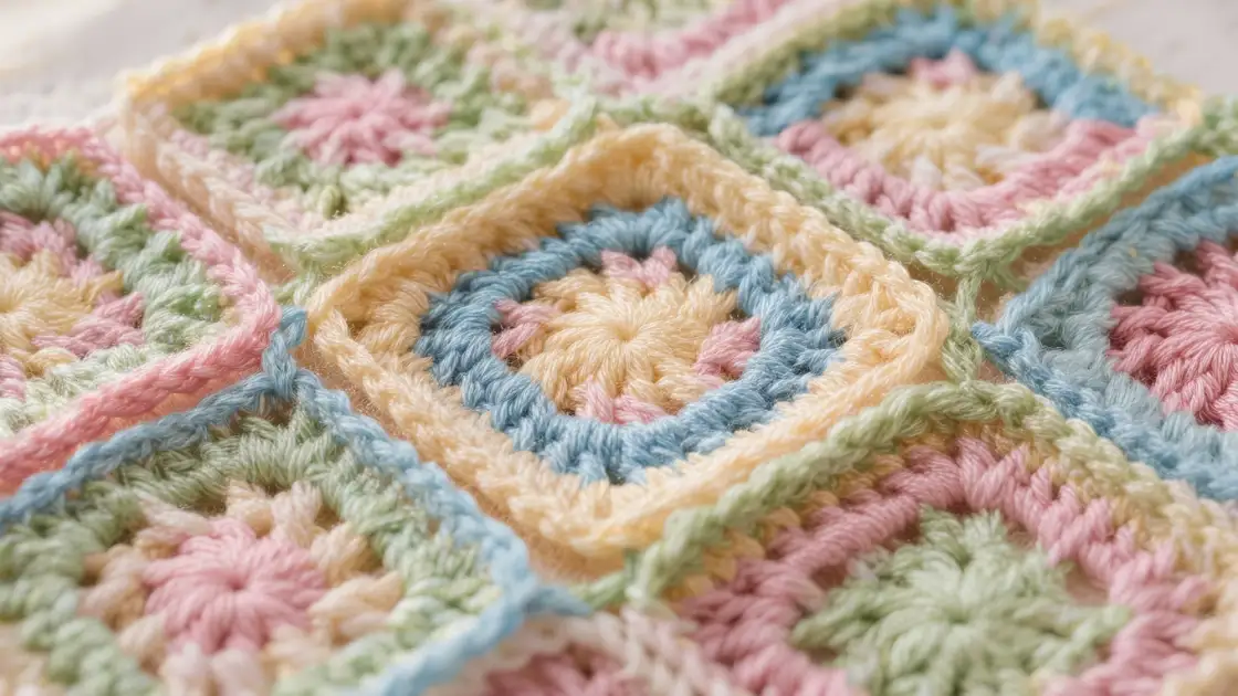 Varios cuadrados de crochet unidos con costuras planas casi invisibles