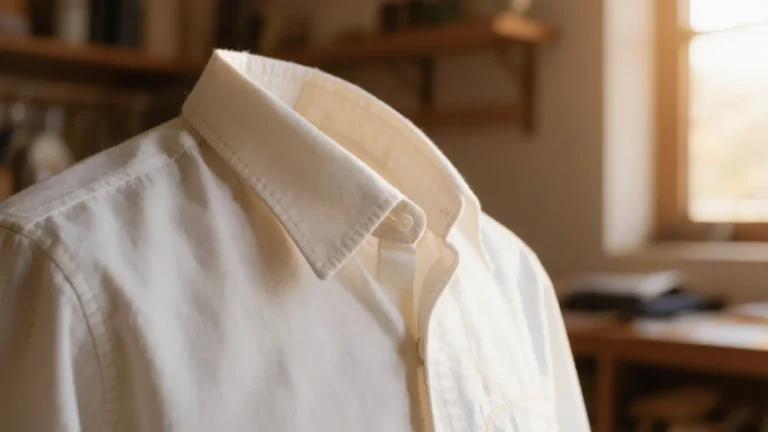 Cuello de camisa bien terminado con puntas simetricas y pespunte parejo