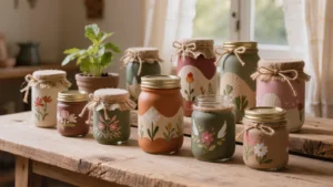 Decoraciones flotantes con ramas, hilo y cuentas recicladas