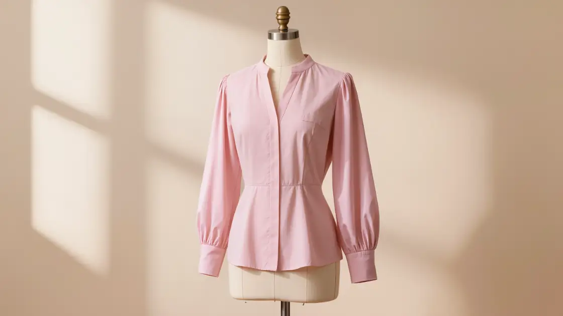 Blusa terminada en un maniquí con el escote plano y pegado al cuerpo
