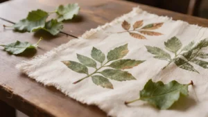 Tela de algodón estampada con hojas en tonos verdes