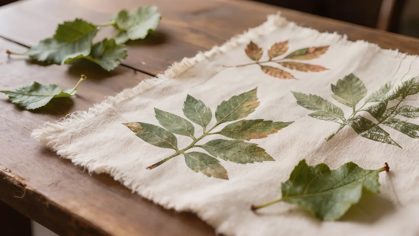 Tela de algodón estampada con hojas en tonos verdes