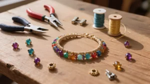 Joyería hecha con tornillos, tuercas y alambre de colores
