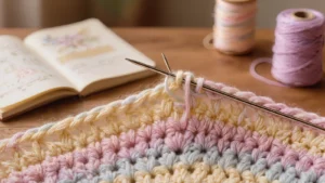 Aguja lanera escondiendo la hebra por el revés del crochet